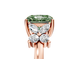 Rose gold Fancy Green Radiant  Diamond Floral Cluster Ring with Solitaire Band and Prong Setting_68