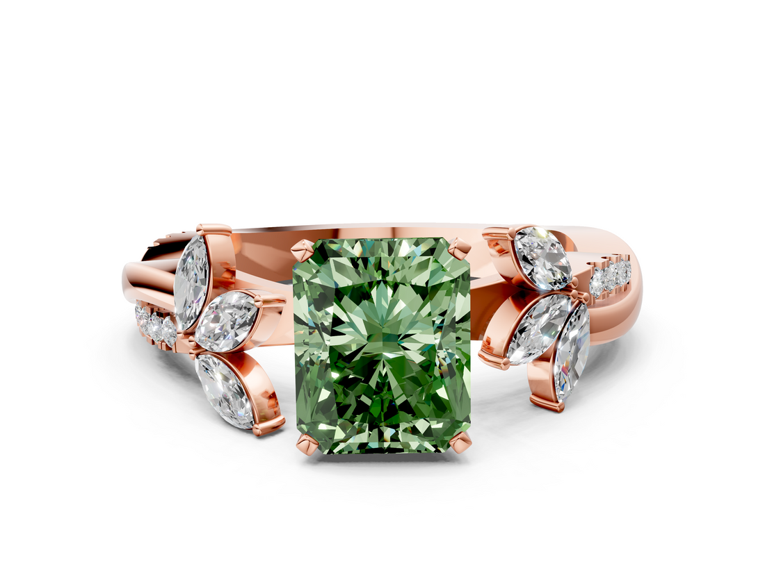 Rose gold Fancy Green Radiant  Diamond Floral Vine Solitaire Engagement Ring_3
