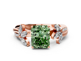 Rose gold Fancy Green Radiant  Diamond Floral Vine Solitaire Engagement Ring_3