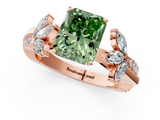 Rose gold Fancy Green Radiant  Diamond Floral Vine Solitaire Engagement Ring_4