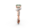 Rose gold Fancy Green Radiant  Diamond Floral Vine Solitaire Engagement Ring_5
