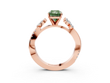 Rose gold Fancy Green Radiant  Diamond Floral Vine Solitaire Engagement Ring_6