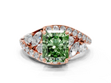 Rose gold Fancy Green Radiant  Diamond Halo Ring with Marquise and Pavé Band in Prong Setting_36