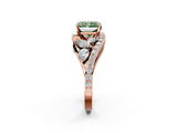Rose gold Fancy Green Radiant  Diamond Halo Ring with Marquise and Pavé Band in Prong Setting_38