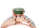 Rose gold Fancy Green Radiant  Diamond Halo Ring with Marquise and Pavé Band in Prong Setting_40