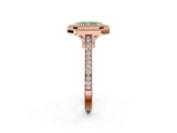 Rose gold Fancy Green Radiant  Diamond Halo Ring with Milgrain Frame and Pavé Band 2