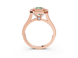 Rose gold Fancy Green Radiant  Diamond Halo Ring with Milgrain Frame and Pavé Band 3