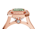 Rose gold Fancy Green Radiant  Diamond Halo Ring with Milgrain Frame and Pavé Band 4
