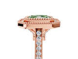 Rose gold Fancy Green Radiant  Diamond Halo Ring with Milgrain Frame and Pavé Band 5
