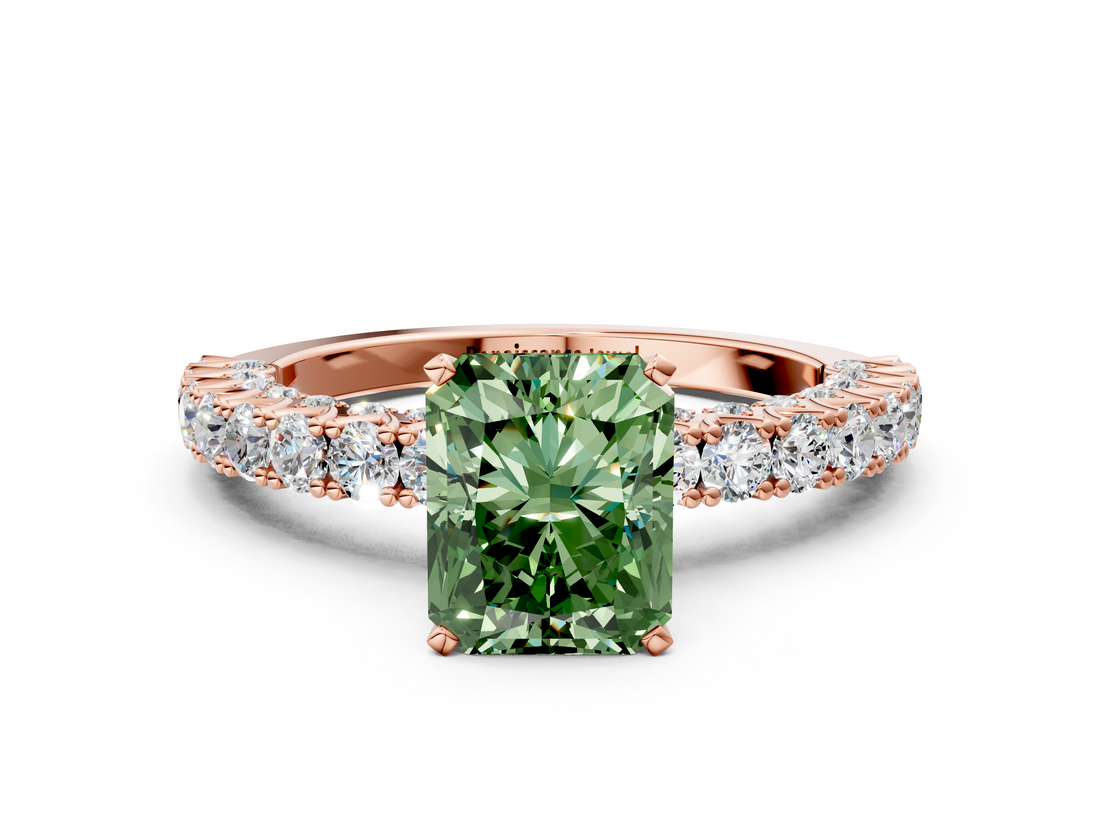 Rose gold Fancy Green Radiant  Diamond Pavé Band Solitaire Ring with Four-Prong Setting_45
