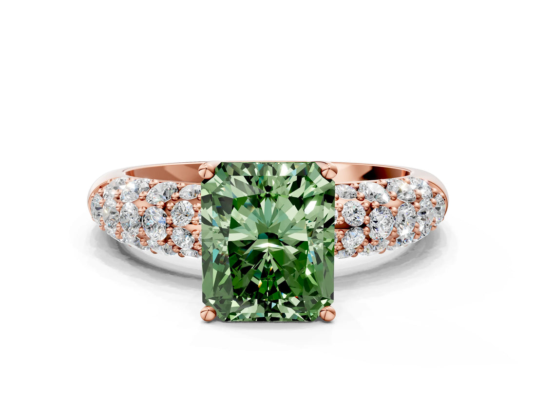 Rose gold Fancy Green Radiant  Diamond Pavé Band Solitaire Ring with Four-Prong Setting_48