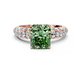 Rose gold Fancy Green Radiant  Diamond Pavé Band Solitaire Ring with Four-Prong Setting_48