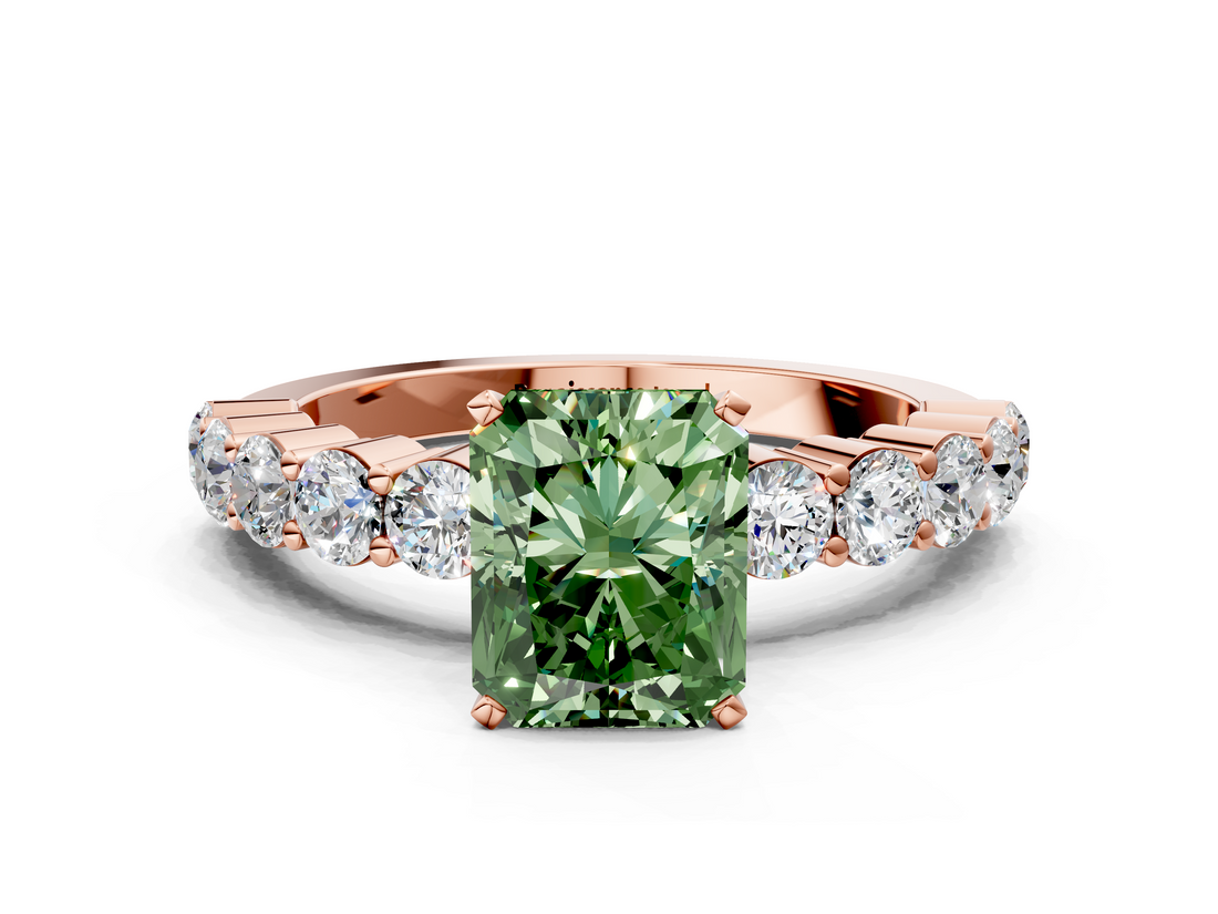 Rose gold Fancy Green Radiant  Diamond Pavé Band Solitaire with Four-Prong Setting_3