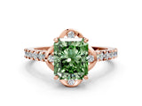 Rose gold Fancy Green Radiant  Diamond Pave Band with Floral Prong Setting_27