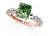 Rose gold Fancy Green Radiant  Diamond Prong Setting with Side Stones on a Pave Band_126