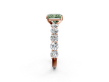 Rose gold Fancy Green Radiant  Diamond Prong Setting with Side Stones on a Pave Band_127