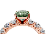 Rose gold Fancy Green Radiant  Diamond Prong Setting with Side Stones on a Pave Band_129