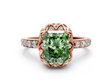 Rose gold Fancy Green Radiant  Diamond Solitaire Ring with Shared Prong Pavé Band_53