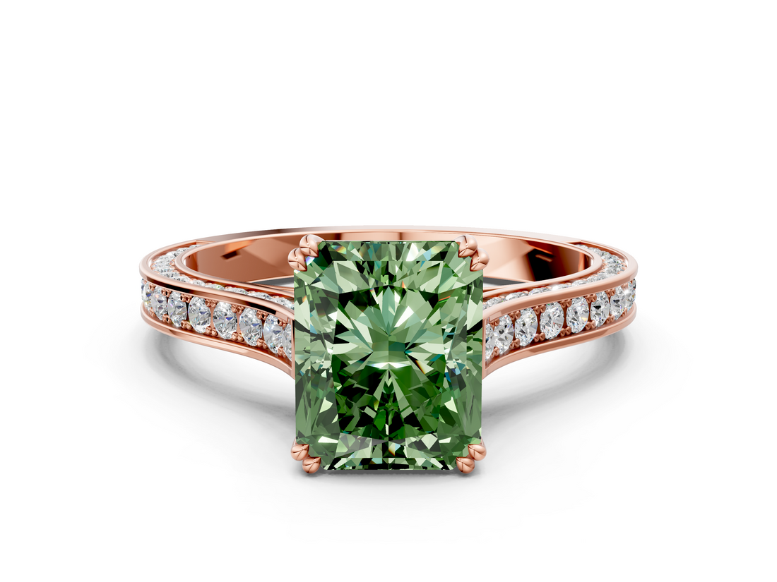 Rose gold Fancy Green Radiant  Diamond Solitaire with Pave Band and Six-Prong Setting_20