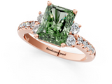 Rose gold Fancy Green Radiant  Diamond Three-Stone Pave Band with Four-Prong Setting_21
