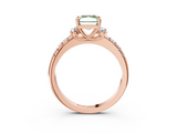 Rose gold Fancy Green Radiant  Diamond Three-Stone Pave Band with Four-Prong Setting_23