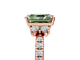 Rose gold Fancy Green Radiant  Diamond Three-Stone Pave Band with Four-Prong Setting_25