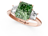 Rose gold Fancy Green Radiant  Diamond Three-Stone Ring with Trapezoid Side Stones and Prong Setting_18
