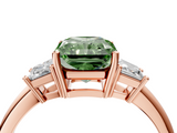 Rose gold Fancy Green Radiant  Diamond Three-Stone Ring with Trapezoid Side Stones and Prong Setting_21