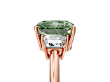 Rose gold Fancy Green Radiant  Diamond Three-Stone Ring with Trapezoid Side Stones and Prong Setting_22