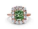 Rose gold Fancy Green Radiant  Halo Cluster Diamond Engagement Ring with Prong Setting and Polished Band_20