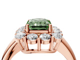 Rose gold Fancy Green Radiant  Halo Cluster Diamond Engagement Ring with Prong Setting and Polished Band_24