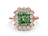 Rose gold Fancy Green Radiant  Halo Cluster Diamond Engagement Ring with Solitaire Band and Prong Setting_49