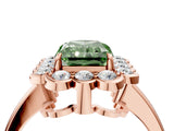 Rose gold Fancy Green Radiant  Halo Cluster Diamond Engagement Ring with Solitaire Band and Prong Setting_53