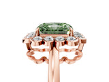 Rose gold Fancy Green Radiant  Halo Cluster Diamond Engagement Ring with Solitaire Band and Prong Setting_54