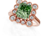 Rose gold Fancy Green Radiant  Halo Diamond Cluster Engagement Ring with Milgrain Bezel Setting and Solitaire Band_27