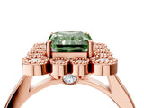 Rose gold Fancy Green Radiant  Halo Diamond Cluster Engagement Ring with Milgrain Bezel Setting and Solitaire Band_30