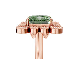 Rose gold Fancy Green Radiant  Halo Diamond Cluster Engagement Ring with Milgrain Bezel Setting and Solitaire Band_31