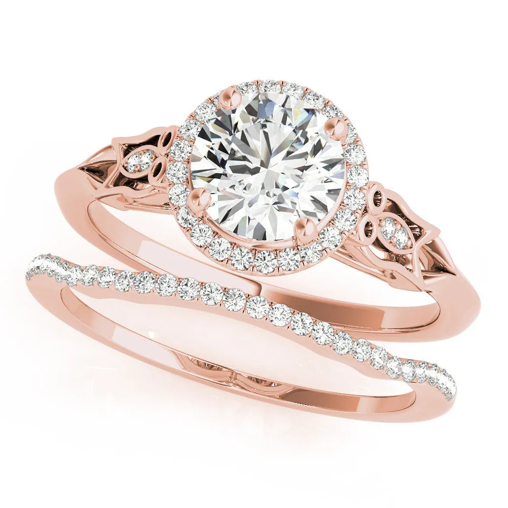 Rose gold Fancy Green Radiant  Halo Diamond Engagement Ring with Filigree Band and Four-Prong Setting 1