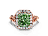Rose gold Fancy Green Radiant  Halo Diamond Engagement Ring with Filigree Band and Four-Prong Setting_81