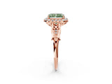 Rose gold Fancy Green Radiant  Halo Diamond Engagement Ring with Filigree Band and Four-Prong Setting_83