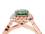 Rose gold Fancy Green Radiant  Halo Diamond Engagement Ring with Filigree Band and Four-Prong Setting_85