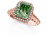 Rose gold Fancy Green Radiant  Halo Diamond Engagement Ring with Intricate Filigree Band and Four-Prong Setting_55