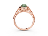 Rose gold Fancy Green Radiant  Halo Diamond Engagement Ring with Intricate Filigree Band and Four-Prong Setting_57