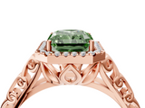 Rose gold Fancy Green Radiant  Halo Diamond Engagement Ring with Intricate Filigree Band and Four-Prong Setting_58