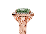 Rose gold Fancy Green Radiant  Halo Diamond Engagement Ring with Intricate Filigree Band and Four-Prong Setting_59