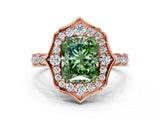 Rose gold Fancy Green Radiant  Halo Diamond Engagement Ring with Milgrain Band and Four-Prong Setting_54