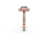 Rose gold Fancy Green Radiant  Halo Diamond Engagement Ring with Milgrain Pave Band and Four-Prong Setting_53