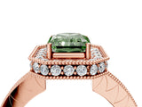 Rose gold Fancy Green Radiant  Halo Diamond Engagement Ring with Milgrain Pave Band and Four-Prong Setting_55