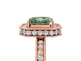 Rose gold Fancy Green Radiant  Halo Diamond Engagement Ring with Milgrain Pave Band and Four-Prong Setting_56
