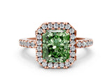 Rose gold Fancy Green Radiant  Halo Diamond Engagement Ring with Pavé Band and Four-Prong Setting_69
